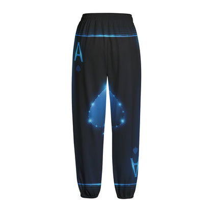 Blue Ace Card Print Fleece Lined Knit Pants
