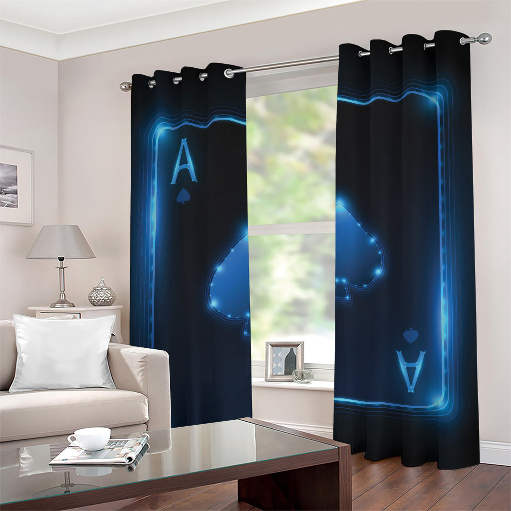 Blue Ace Card Print Grommet Curtains