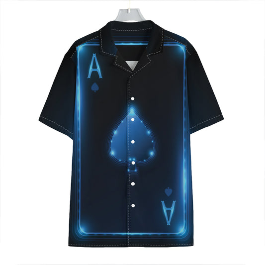 Blue Ace Card Print Hawaiian Shirt