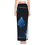 Blue Ace Card Print High Slit Maxi Skirt