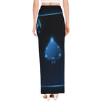 Blue Ace Card Print High Slit Maxi Skirt