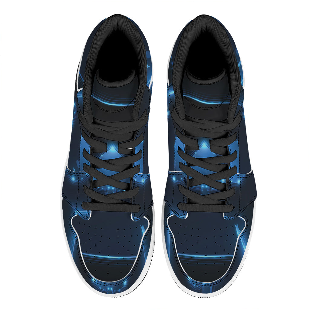 Blue Ace Card Print High Top Leather Sneakers