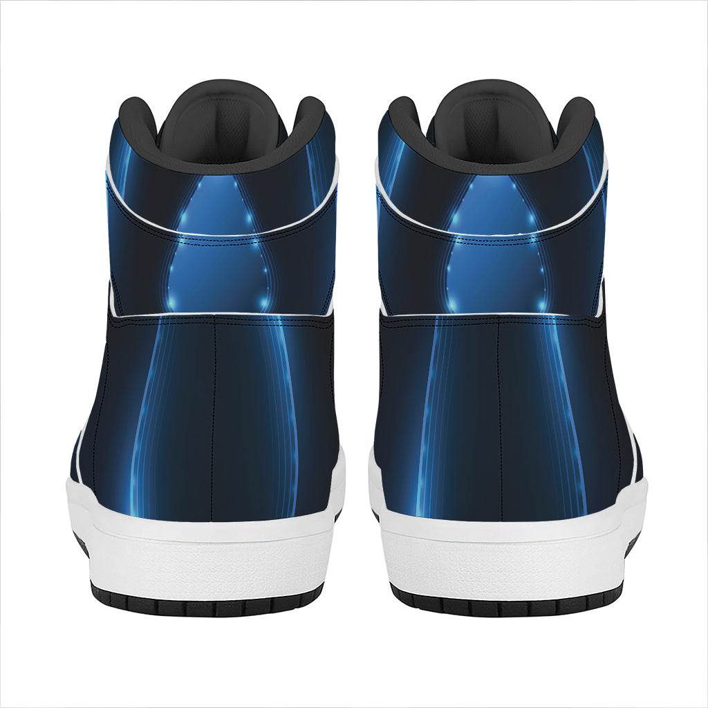 Blue Ace Card Print High Top Leather Sneakers