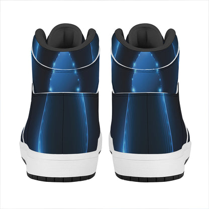Blue Ace Card Print High Top Leather Sneakers