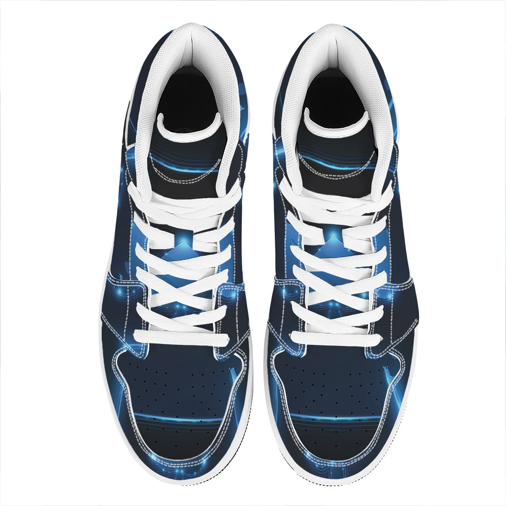 Blue Ace Card Print High Top Leather Sneakers