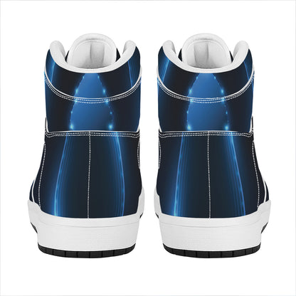 Blue Ace Card Print High Top Leather Sneakers