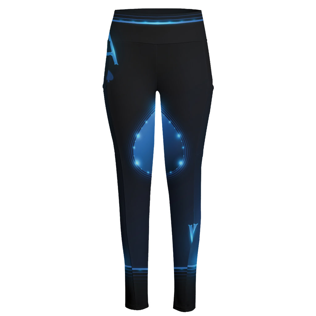 Blue Ace Card Print High-Waisted Pocket Leggings