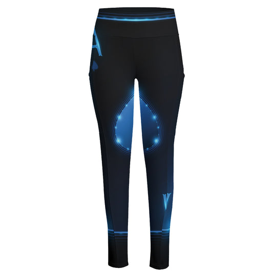 Blue Ace Card Print High-Waisted Pocket Leggings