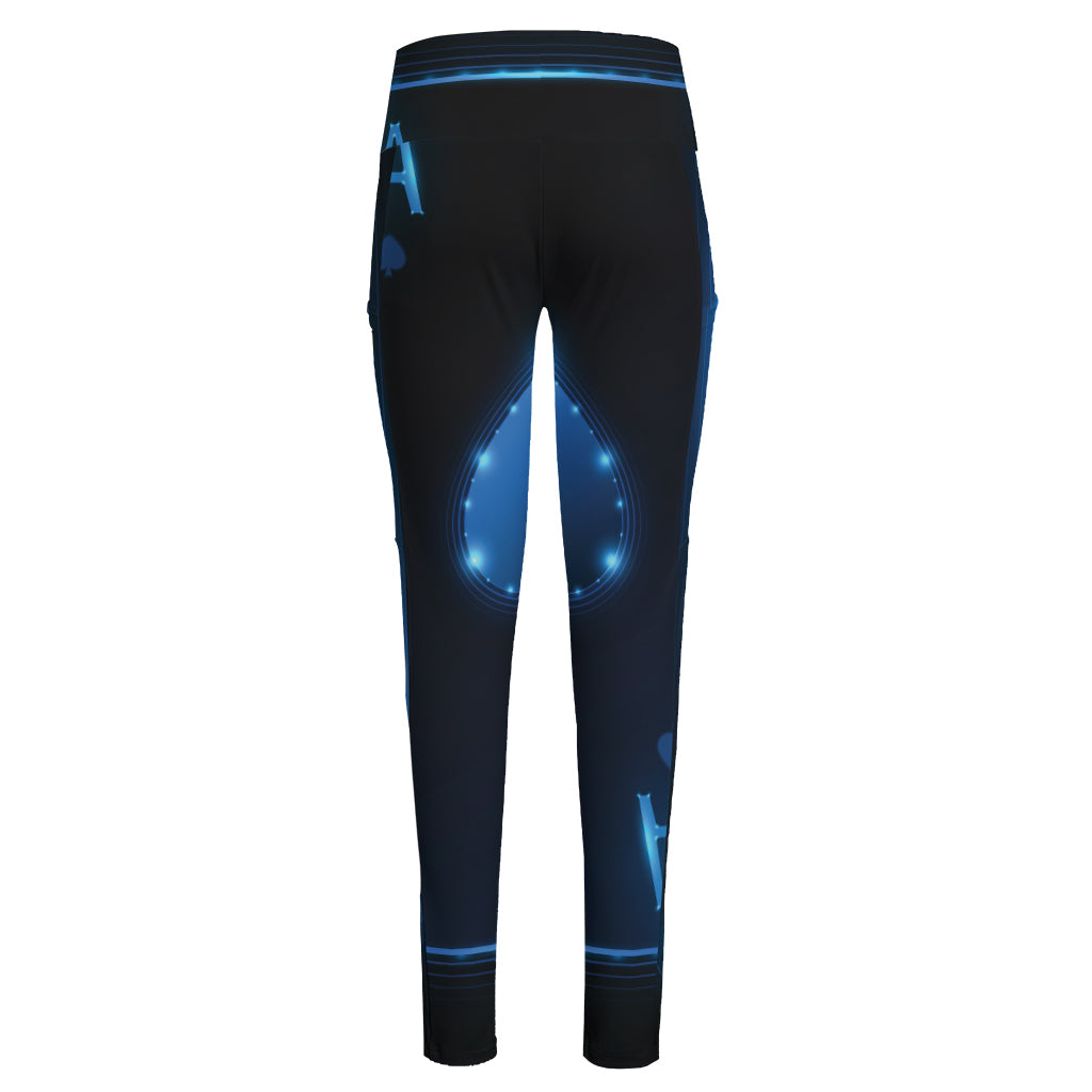 Blue Ace Card Print High-Waisted Pocket Leggings