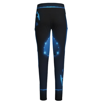 Blue Ace Card Print High-Waisted Pocket Leggings