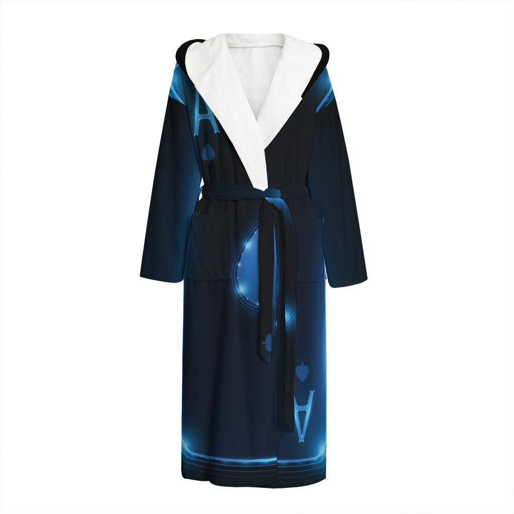 Blue Ace Card Print Hooded Bathrobe