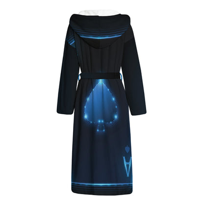 Blue Ace Card Print Hooded Bathrobe