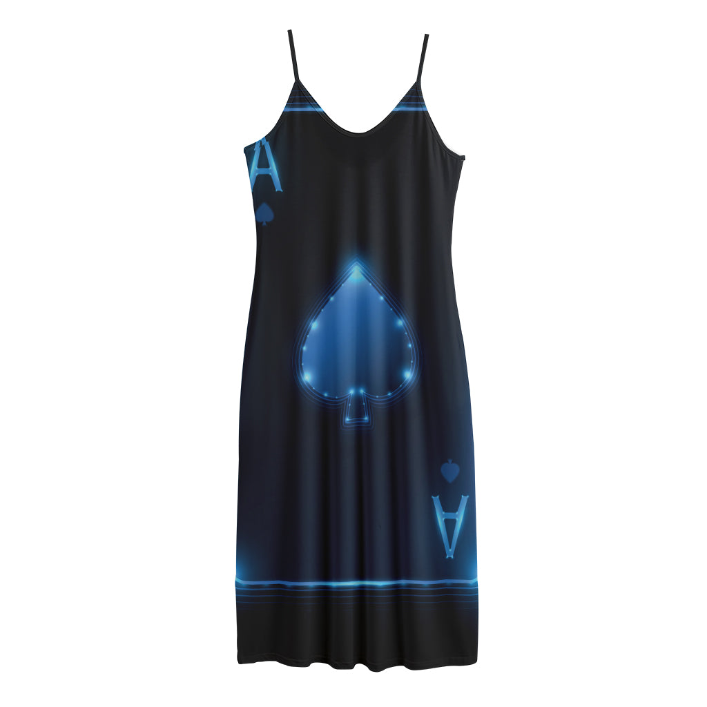 Blue Ace Card Print Jersey Midi Cami Dress