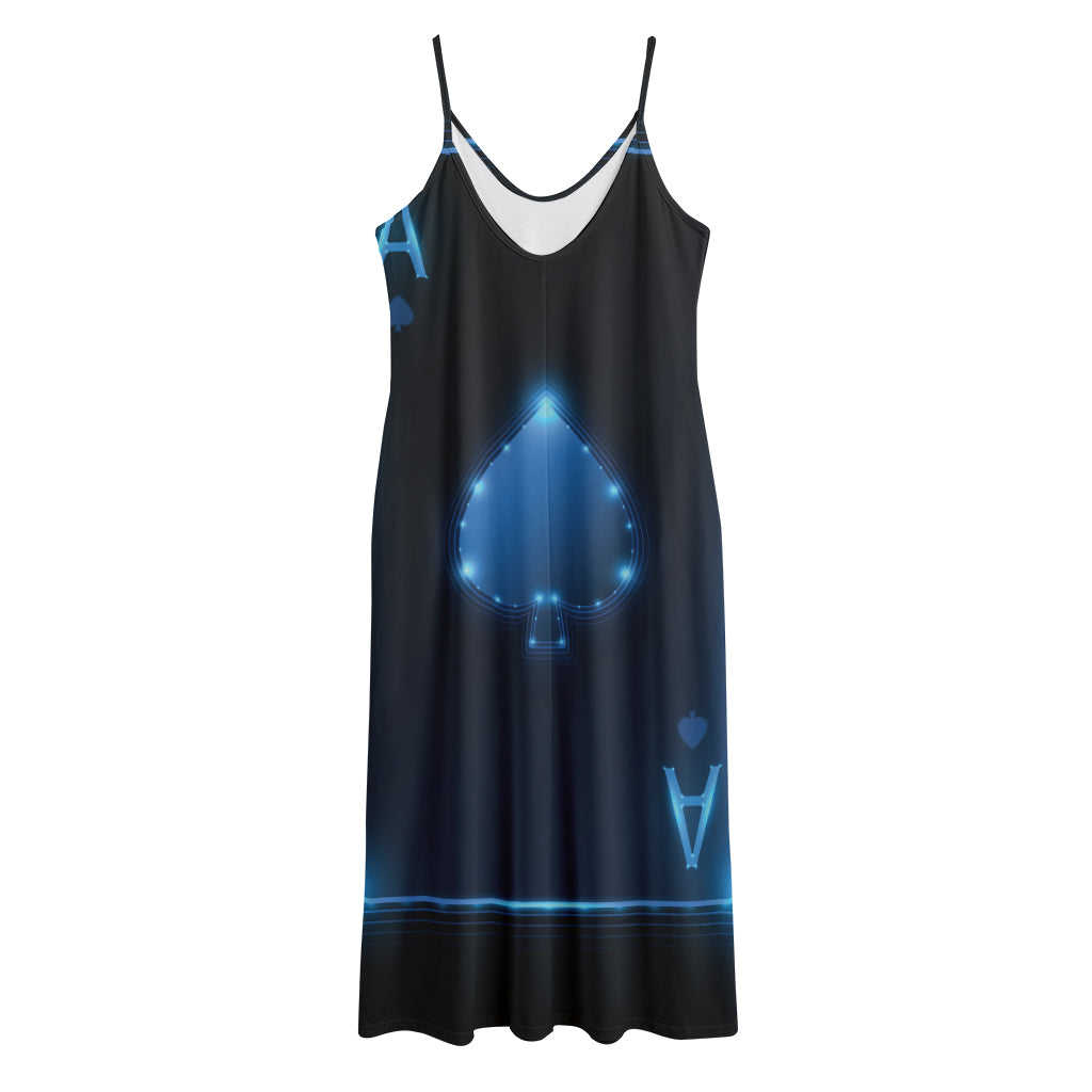 Blue Ace Card Print Jersey Midi Cami Dress