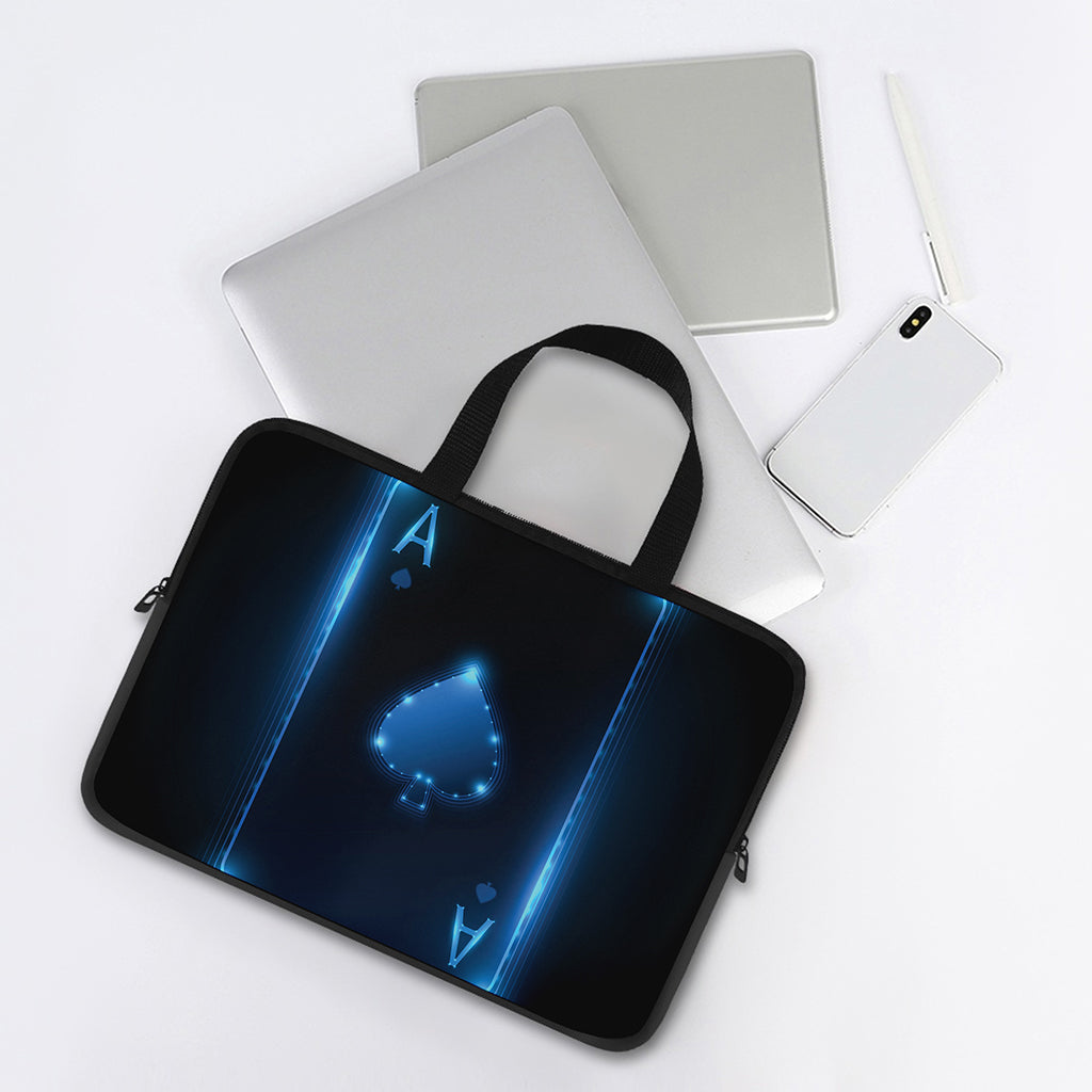Blue Ace Card Print Laptop Sleeve With Handle