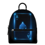 Blue Ace Card Print Leather Backpack