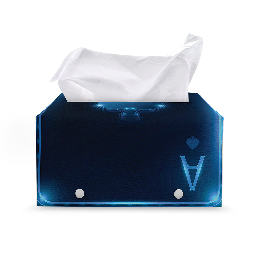 Blue Ace Card Print Leather Tissue Box Cover