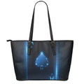 Blue Ace Card Print Leather Tote Bag With Zipper