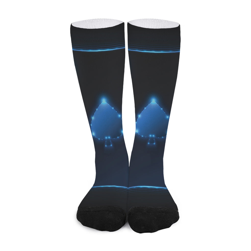 Blue Ace Card Print Long Socks