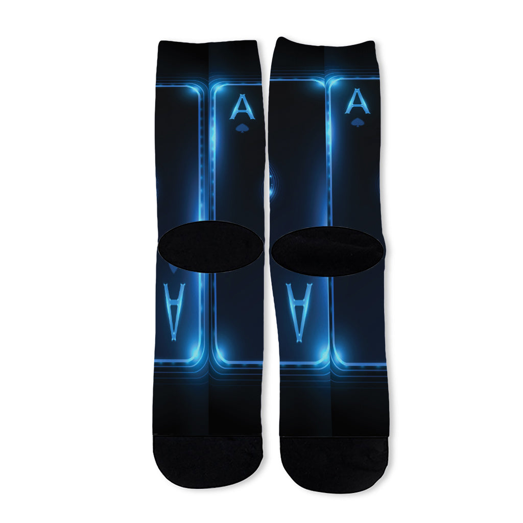 Blue Ace Card Print Long Socks