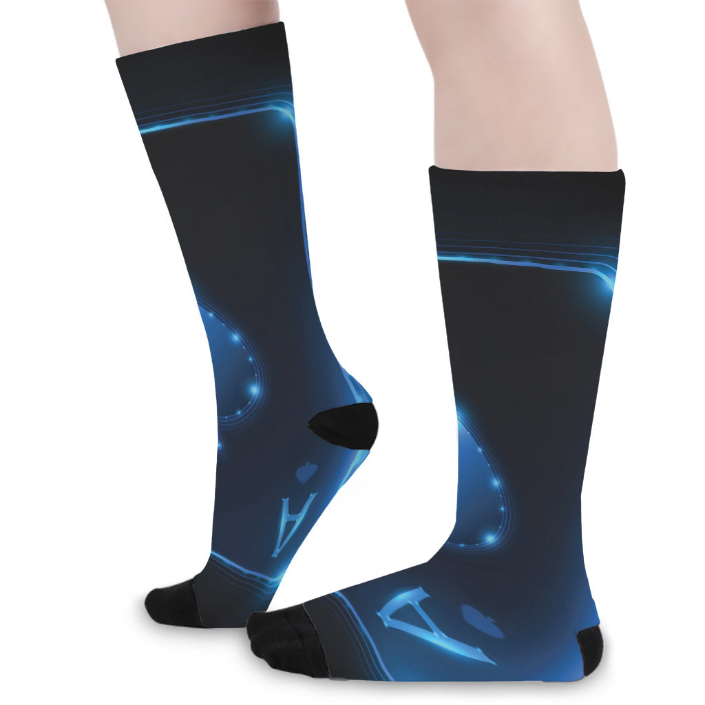 Blue Ace Card Print Long Socks