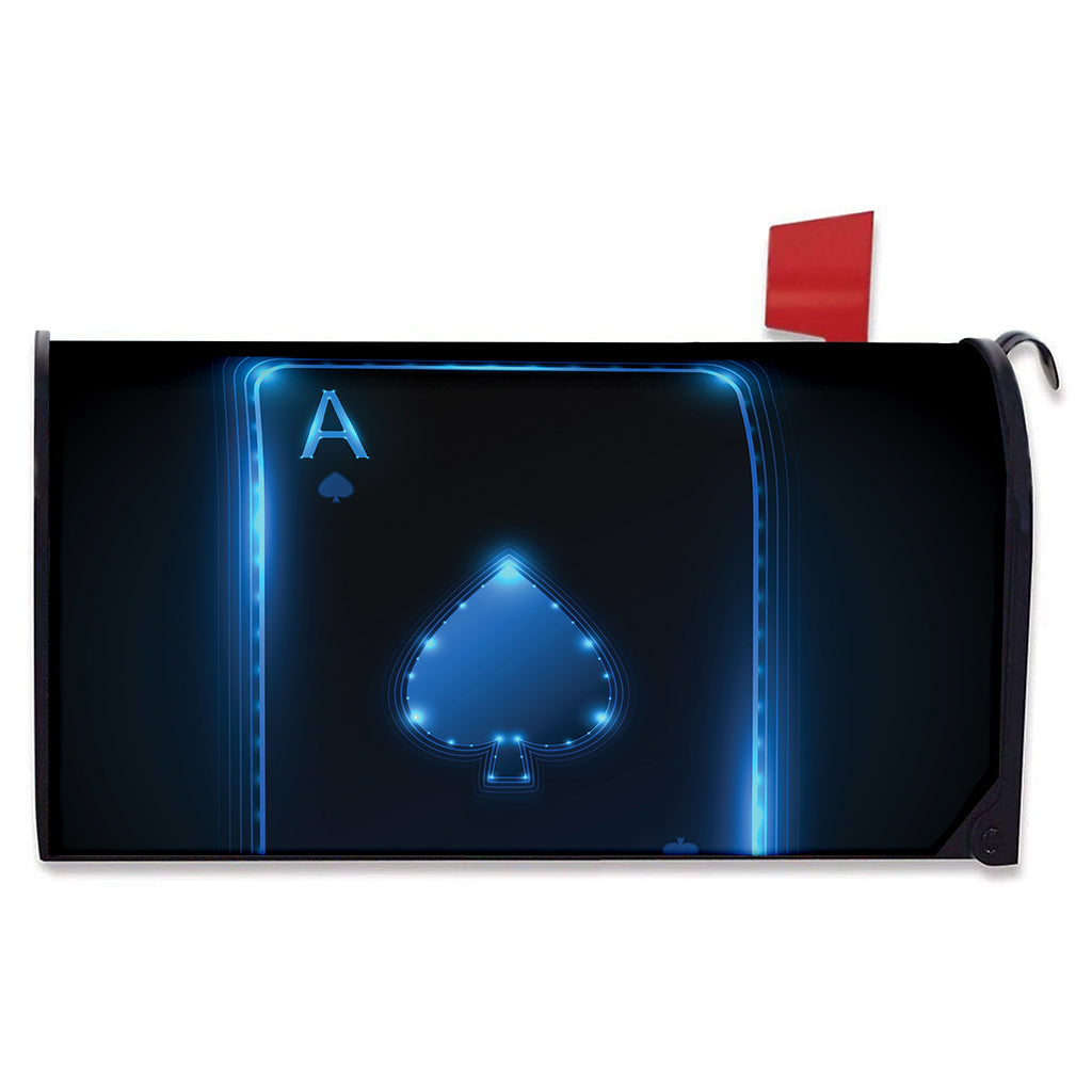 Blue Ace Card Print Mailbox Cover