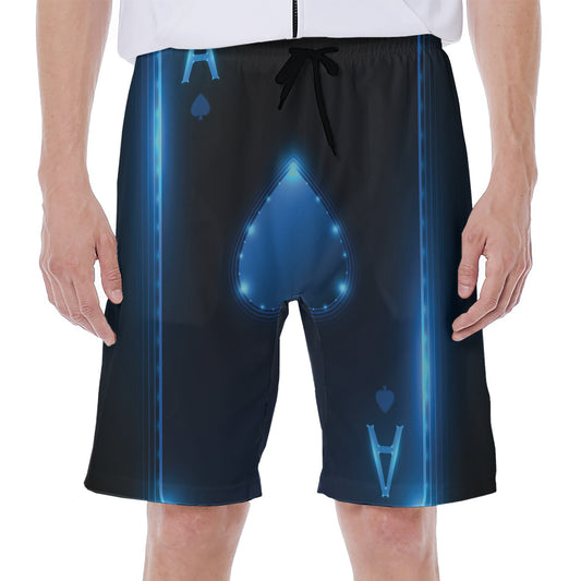 Blue Ace Card Print Men's Beach Shorts
