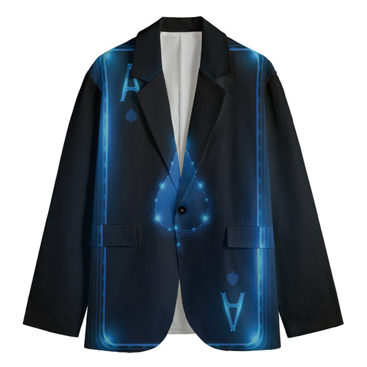 Blue Ace Card Print Men's Blazer