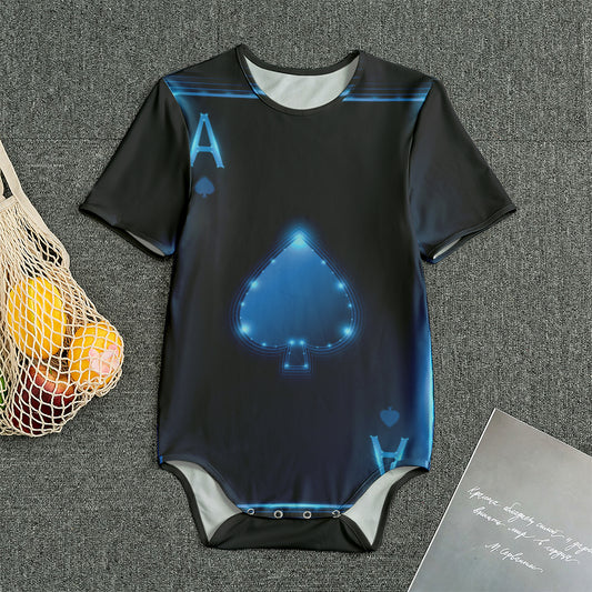 Blue Ace Card Print Men's Bodysuit