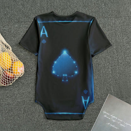 Blue Ace Card Print Men's Bodysuit
