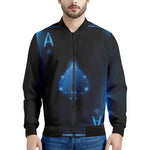 Blue Ace Card Print Men's Bomber Jacket