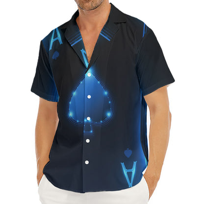 Blue Ace Card Print Men's Deep V-Neck Shirt