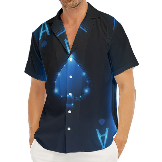 Blue Ace Card Print Men's Deep V-Neck Shirt