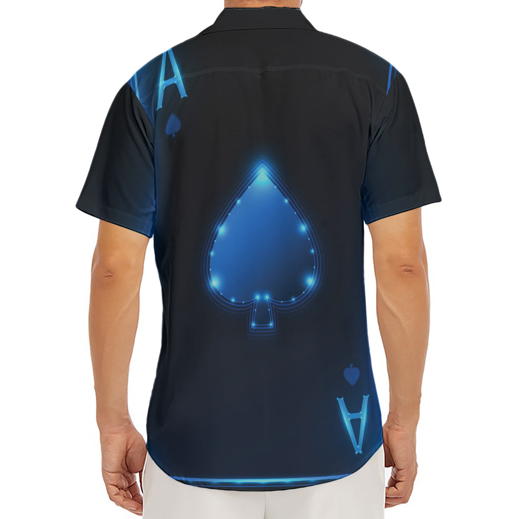 Blue Ace Card Print Men's Deep V-Neck Shirt