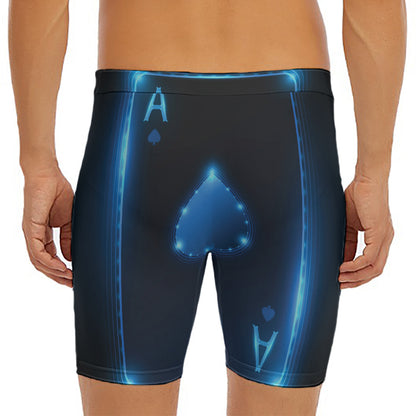 Blue Ace Card Print Men's Long Boxer Briefs