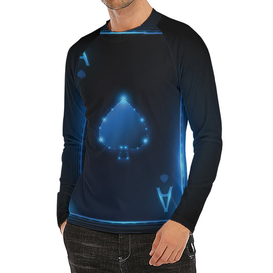 Blue Ace Card Print Men's Long Sleeve Rash Guard