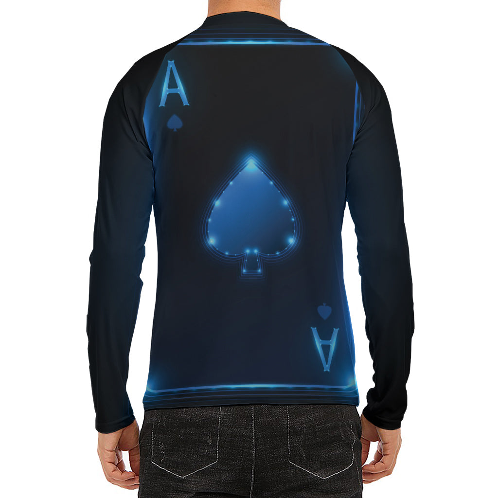Blue Ace Card Print Men's Long Sleeve Rash Guard