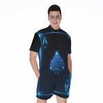 Blue Ace Card Print Men's Rompers