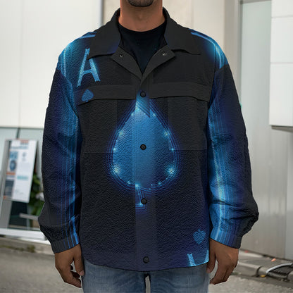 Blue Ace Card Print Men's Shirt Jacket