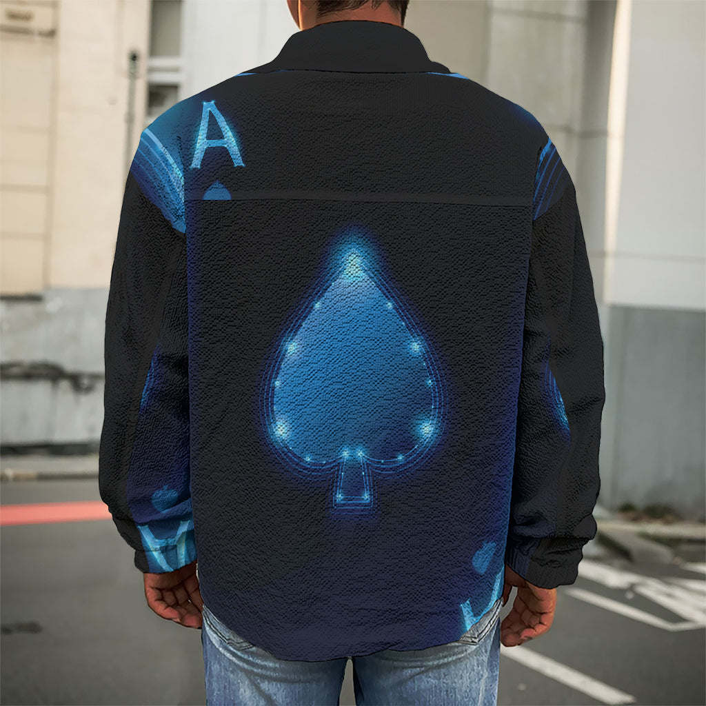 Blue Ace Card Print Men's Shirt Jacket