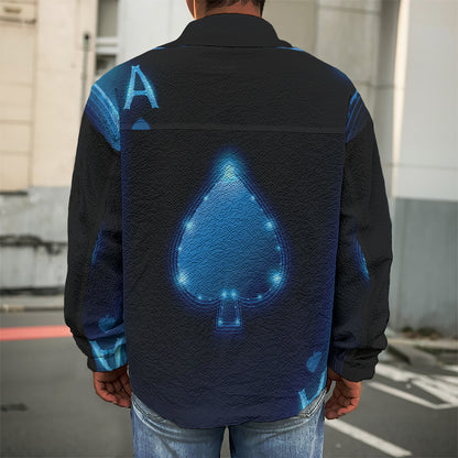 Blue Ace Card Print Men's Shirt Jacket