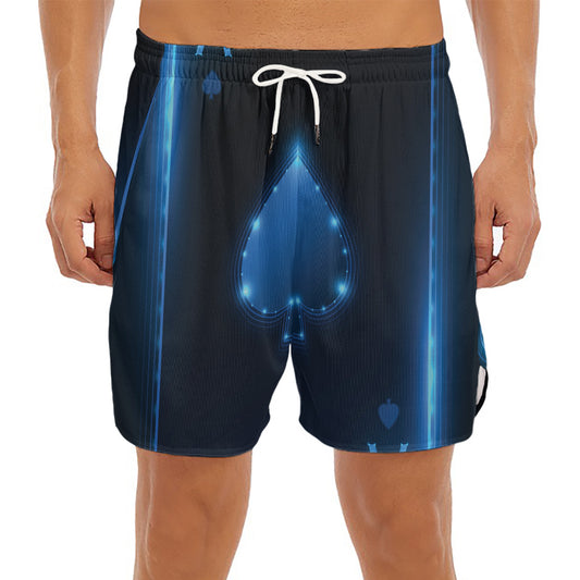 Blue Ace Card Print Men's Split Running Shorts