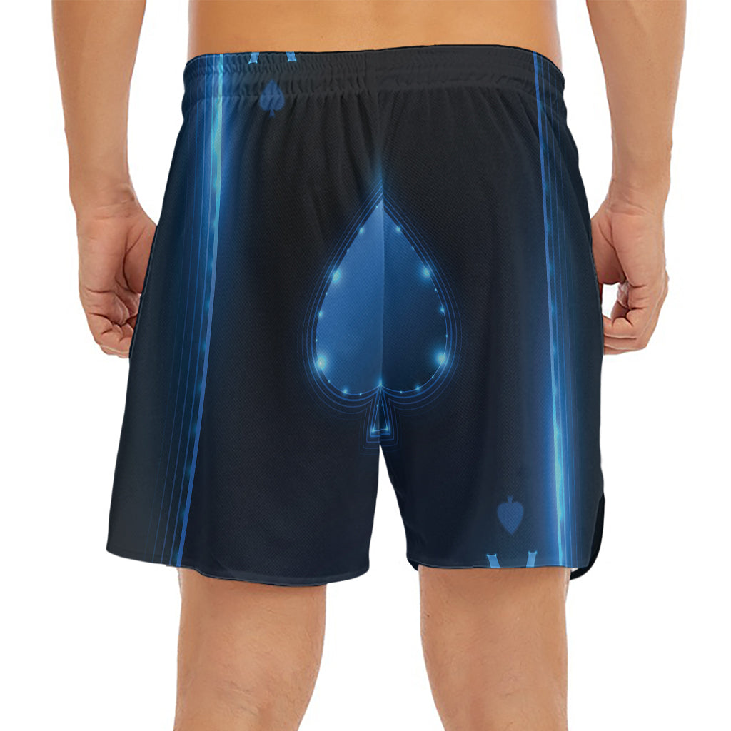 Blue Ace Card Print Men's Split Running Shorts