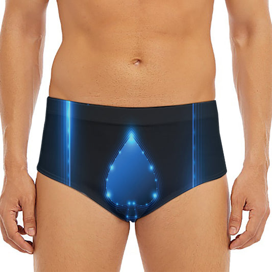 Blue Ace Card Print Men's Triangle Swim Briefs