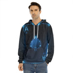 Blue Ace Card Print Men's Velvet Pullover Hoodie
