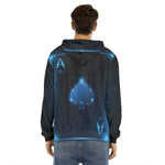 Blue Ace Card Print Men's Velvet Pullover Hoodie