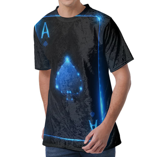 Blue Ace Card Print Men's Velvet T-Shirt