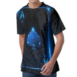 Blue Ace Card Print Men's Velvet T-Shirt