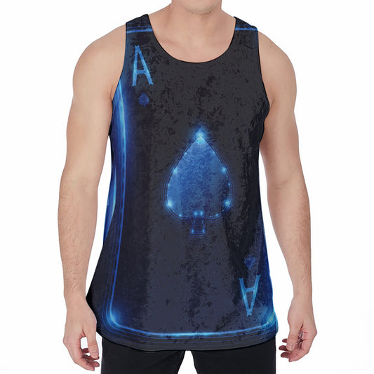 Blue Ace Card Print Men's Velvet Tank Top