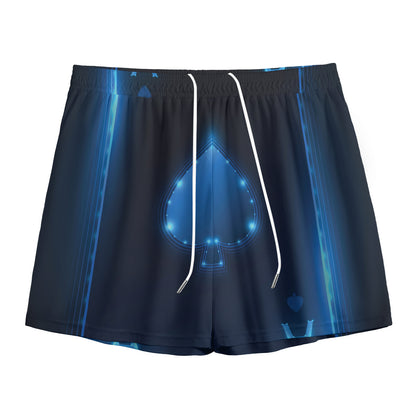 Blue Ace Card Print Mesh Shorts